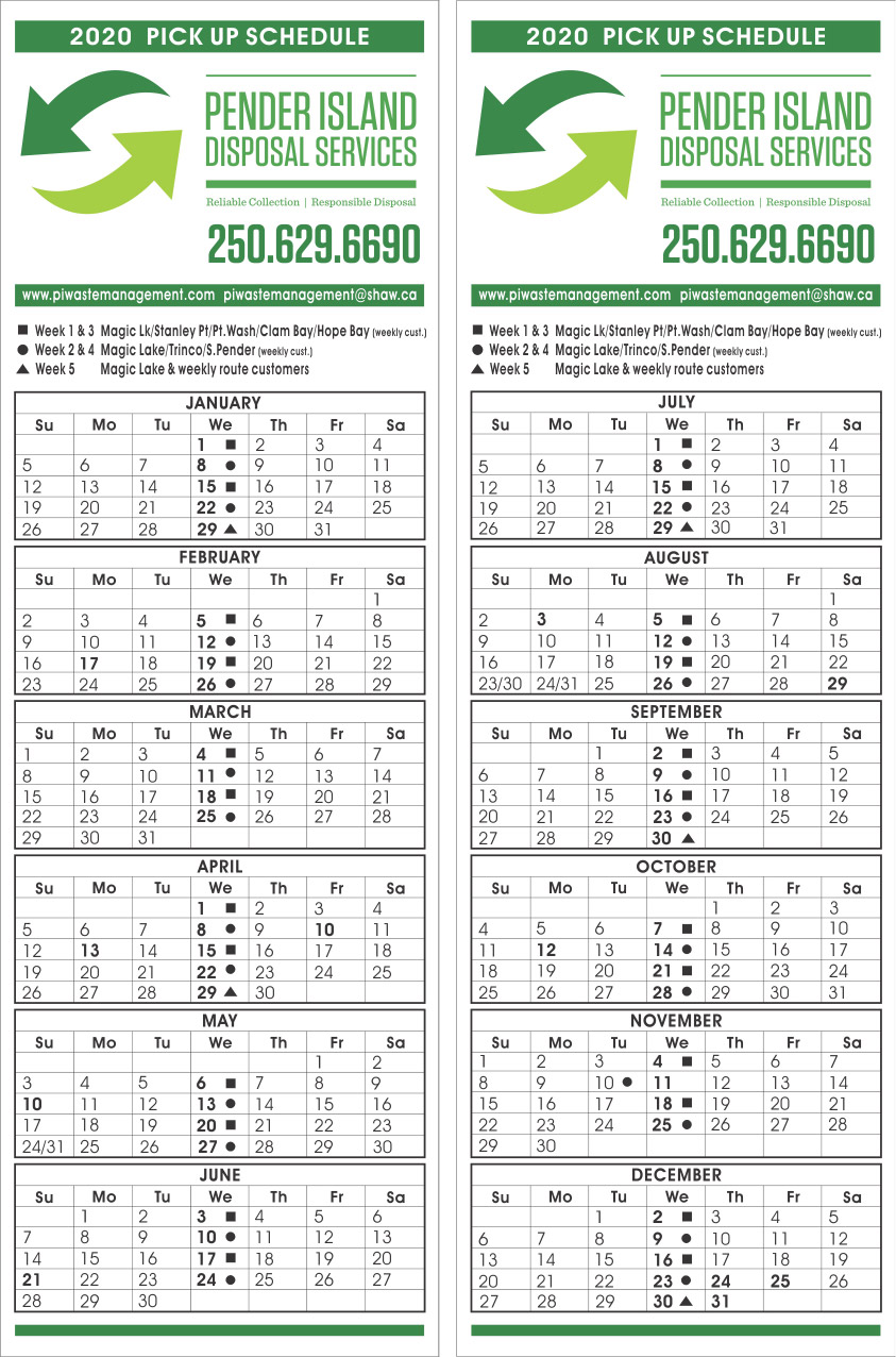 PickUp Calendar Pender Island Disposal Services